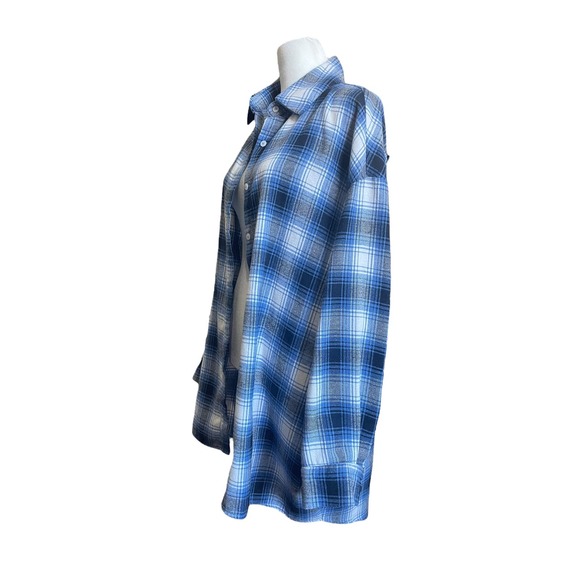 SLA The Label Women's Oversized Grandad Shirt‎ Medium Flannel Top Tartan Shacket - Picture 2 of 8